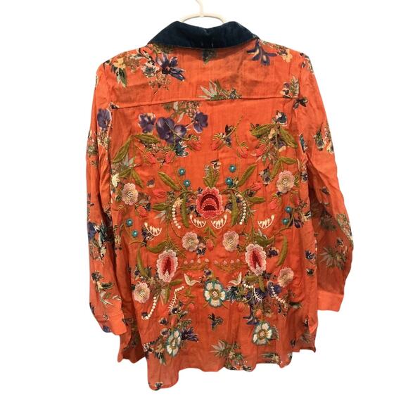 Soft Surroundings Womens Embroidered Tunic Top Sz PL Large Floral Velvet Collar - Picture 6 of 11